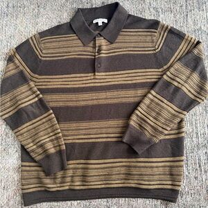 Banana Republic Striped Cotton-Linen Sweater Polo